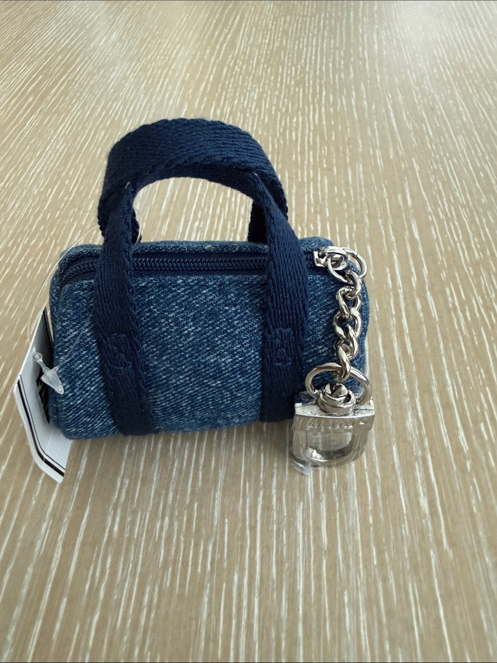 PINK Victoria's Secret Denim Mini Pouch Silver Metal Keychain Clip with Chain - Picture 4 of 8
